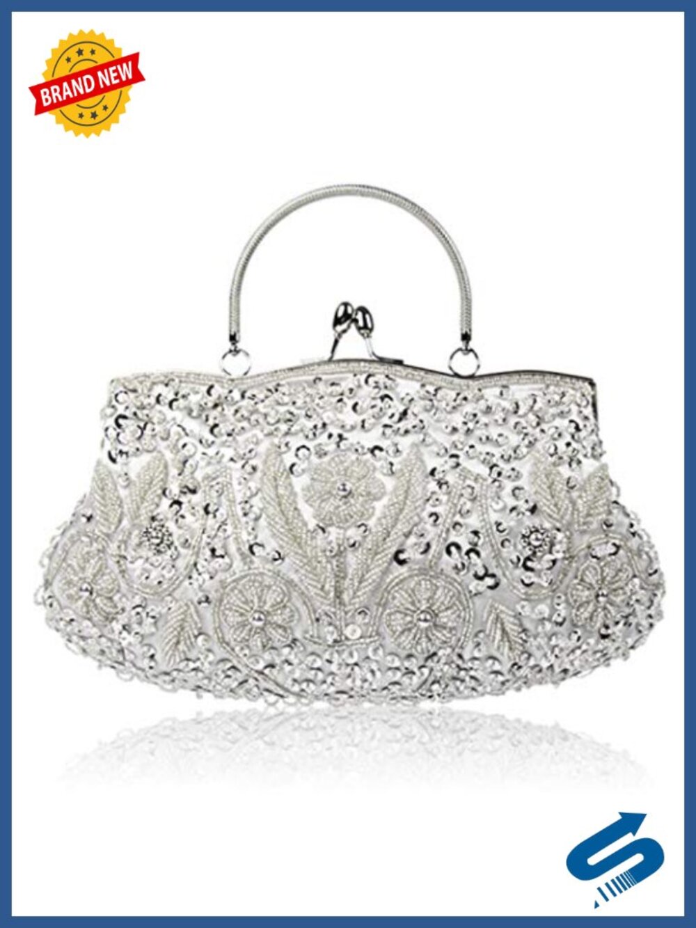 Gets Evening Clutch Beaded Sequin Top Handle Bag with Chain